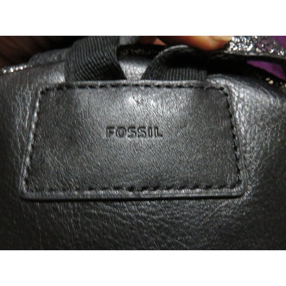 FOSSIL Megan Silver & Black Metallic Python Embossed Leather Backpack & Key - Picture 9 of 15